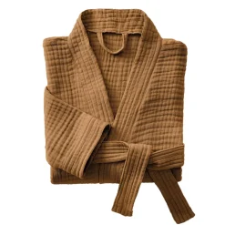 Clearance Accappatoio da bagno in garza di cotone L/XL Gaia Cammello Biancheria Bagno|Accappatoio