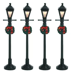 Accessori Lemax 4 lampade stradali illuminate a pile