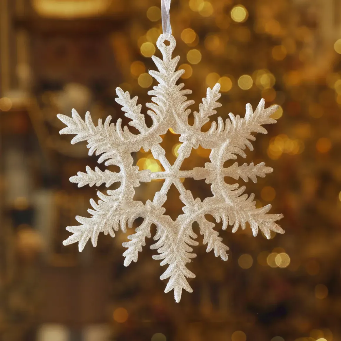 Addobbo natalizio da appendere (D13 cm) Fiocco di neve scintillante ghiacciato Bianco