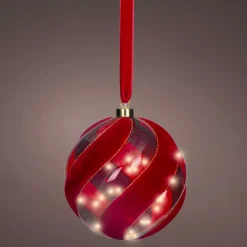 Addobbo natalizio luminoso da appendere con pile 40 LED (D20 cm) Sfera di Venezia Rossa