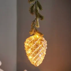 Addobbo natalizio luminoso da appendere 15 LED (H21 cm) Abete e Pigna Bianco caldo