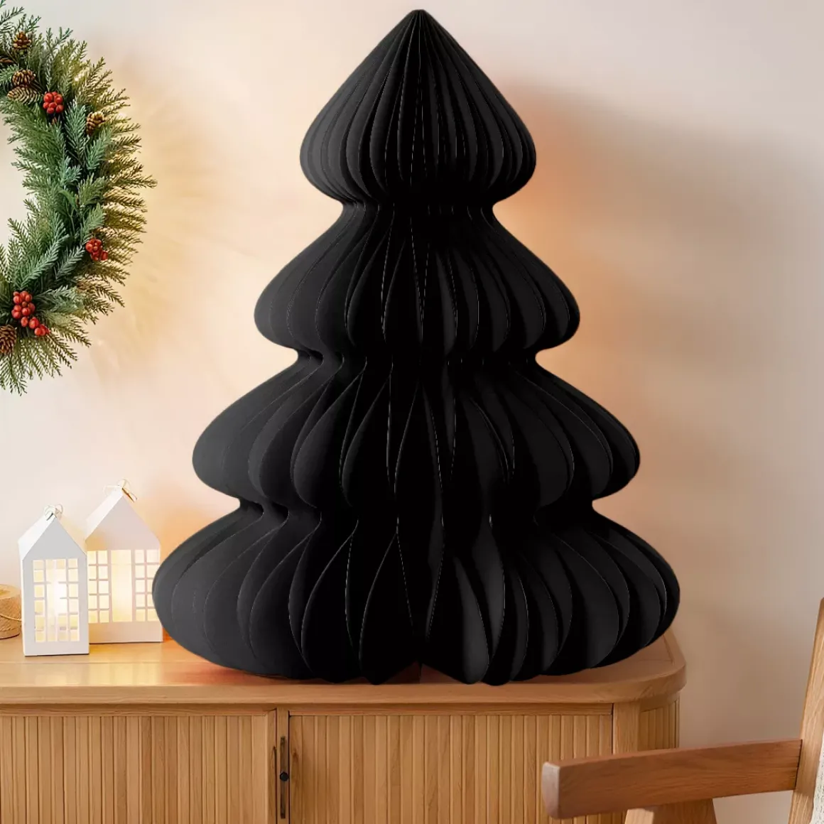 Albero di Natale in carta da tavolo (H90 cm) Chiusura Magnetica Nero