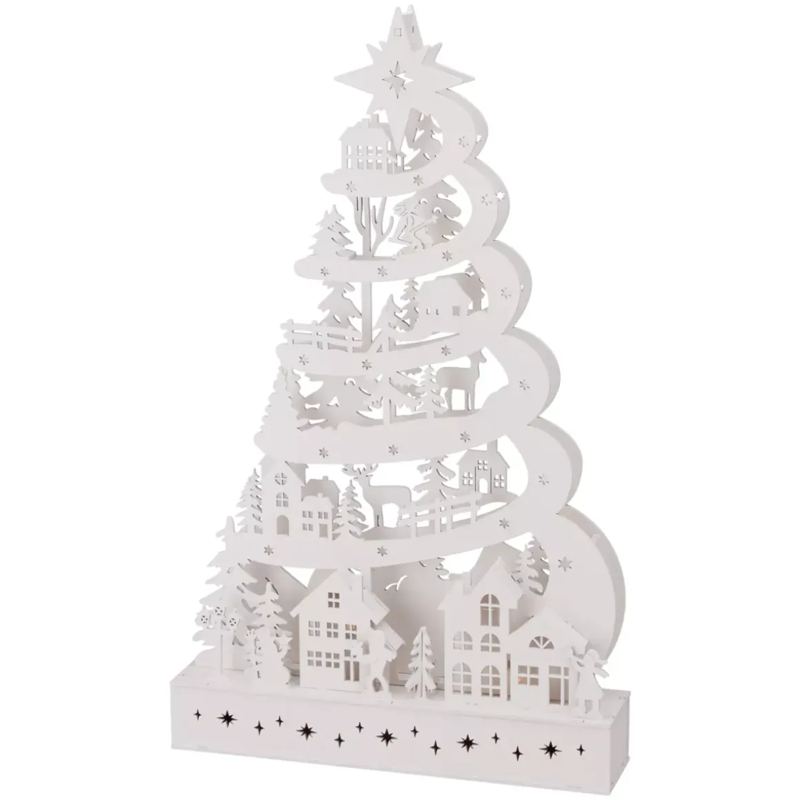 Albero di Natale luminoso in legno 15 LED (H45 cm) Fiaba della Neve Bianco