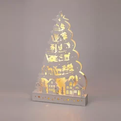 Albero di Natale luminoso in legno 15 LED (H45 cm) Fiaba della Neve Bianco