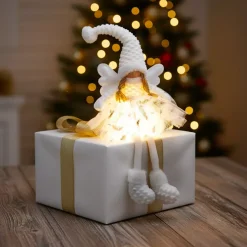 Angelo di Natale luminoso a pile (H60 cm) Gladys piumaggio Bianco