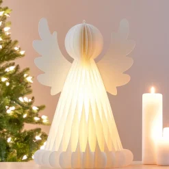Angelo luminoso con pile 6 LED (H50 cm) Carta con chiusura magnetica Bianco