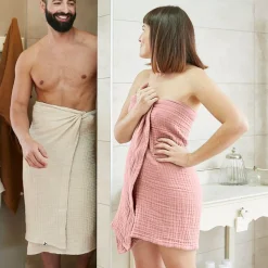 Asciugamano da bagno in garza di cotone (90 x 150 cm) Gaia Pesca Rosa