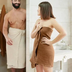Asciugamano da bagno in garza di cotone (90 x 150 cm) Gaïa Camel