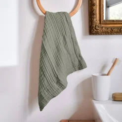 Asciugamano da bagno in garza di cotone (30 x 50 cm) Gaïa Verde rosmarino