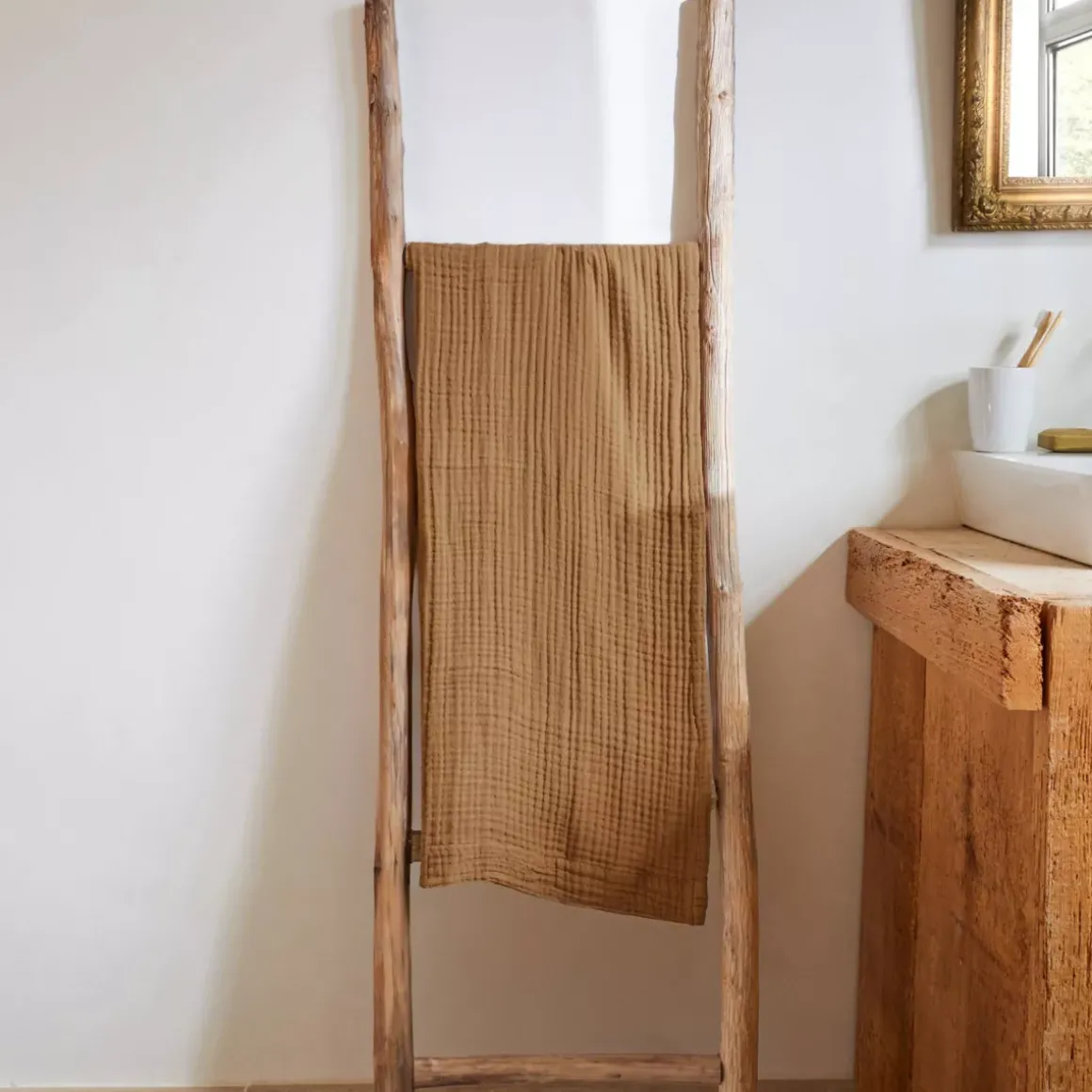 Asciugamano da bagno in garza di cotone (50 x 90 cm) Gaia Camel