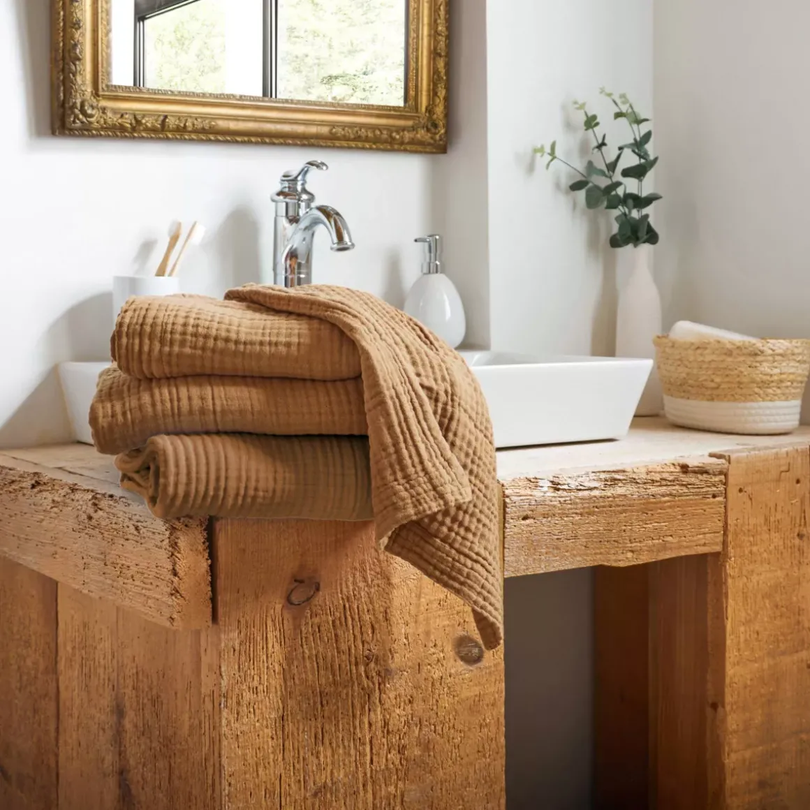 Asciugamano da bagno in garza di cotone (50 x 90 cm) Gaia Camel