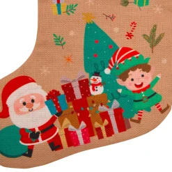 Calza di Natale in juta (H45 cm) Folletto e Babbo Natale Multicolore