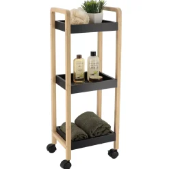 Carrello a rotelle 3 livelli (H79 cm) Bambù Nero