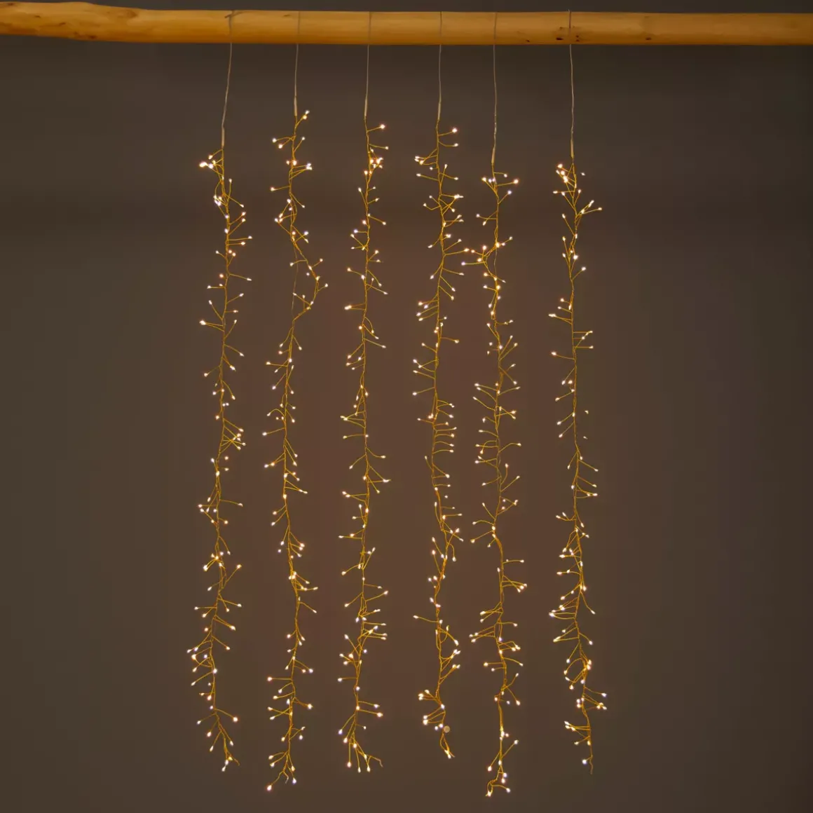 Cascata luminosa 1 m 600 Micro LED cavo oro 6 discese Bianco caldo e dorato caldo