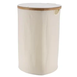 Cesto portabiancheria pieghevole rotondo (H60 cm) Purebamboo Panna