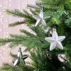 Confezione di 6 stelle di Natale da appendere con clip Argento