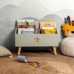 Contenitore porta giocattoli bambino legno (H44 cm) Stars Verde