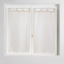 New Coppia di tende trasparenti tessute con occhielli legno (60 x 120 cm) Davina Bianca Tende Trasparenti