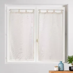 New Coppia di tende trasparenti tessute con occhielli legno (60 x 120 cm) Davina Bianca Tende Trasparenti