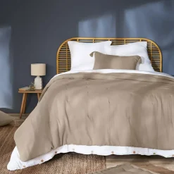 Clearance Copriletto trapuntato garza di cotone Gaïa Marrone Copriletti, Trapuntine E Runner Letto
