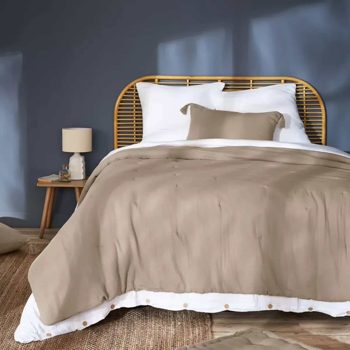 Clearance Copriletto trapuntato garza di cotone Gaïa Marrone Copriletti, Trapuntine E Runner Letto