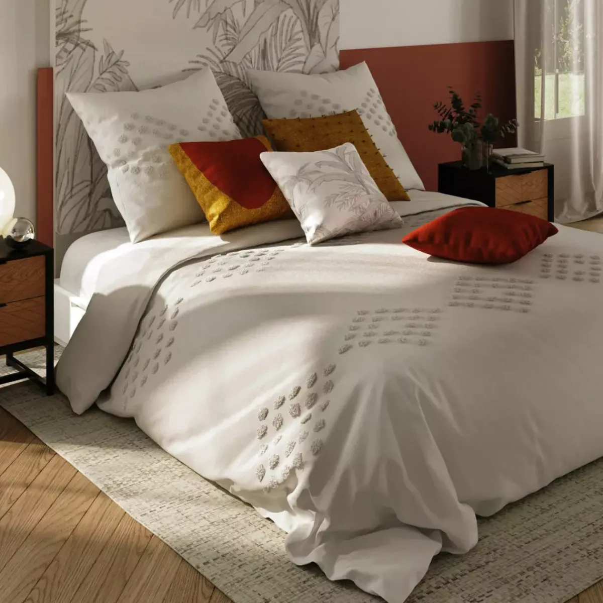 Best Copripiumino e due federe quadrate cotone lavato (240 cm) Moura Avorio Copripiumini|Completi Letto