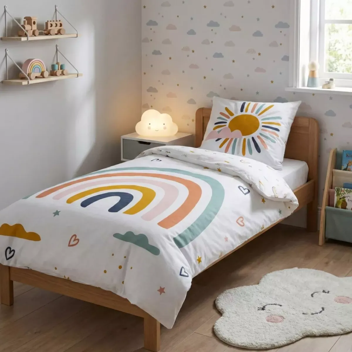 New Copripiumino e 1 federa cotone bambini (140 x 200 cm) Arcobaleno Biancheria Da Letto Bambini