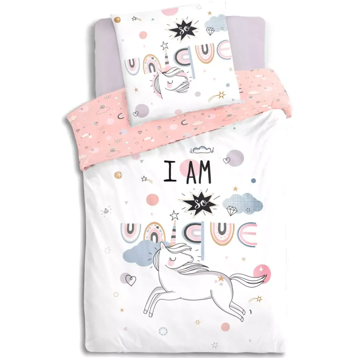 Copripiumino e una federa quadrata cotone (140 x 200 cm) Unicorno Biancheria Da Letto Bambini