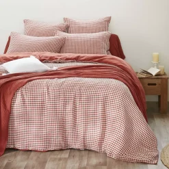 Clearance Copripiumino garza di cotone (240 x 220 cm) Gaïa vichy Terracotta Copripiumini