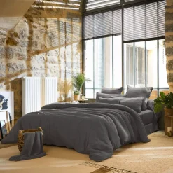 Clearance Copripiumino garza di cotone (200 x 200 cm) Gaïa Grigio granito Copripiumini