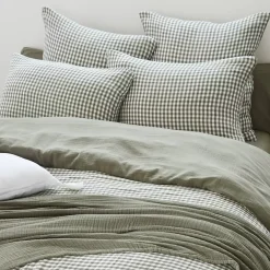 Clearance Copripiumino garza di cotone (200 x 200 cm) Gaïa vichy Verde rosmarino Copripiumini