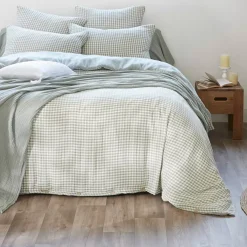 Outlet Copripiumino garza di cotone (260 x 240 cm) Gaïa vichy Verde eucalipto Copripiumini