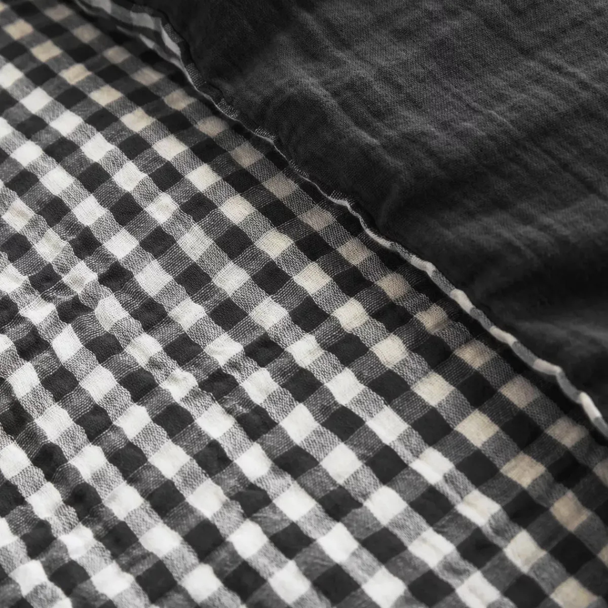 New Copripiumino garza di cotone (240 x 220 cm) Gaïa vichy Nero Copripiumini