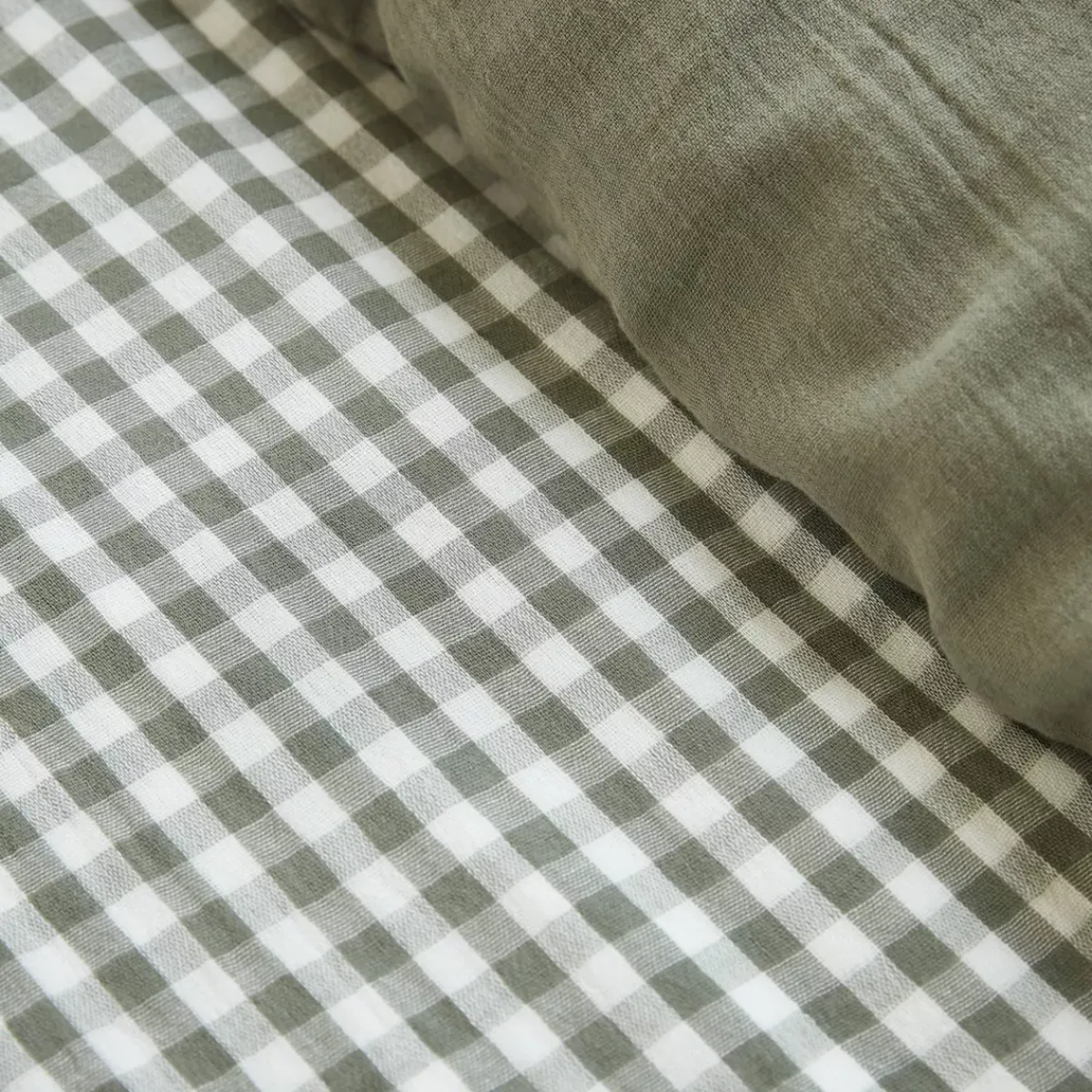 Outlet Copripiumino in garza di cotone (260 x 240 cm) Gaïa vichy Verde rosmarino Copripiumini