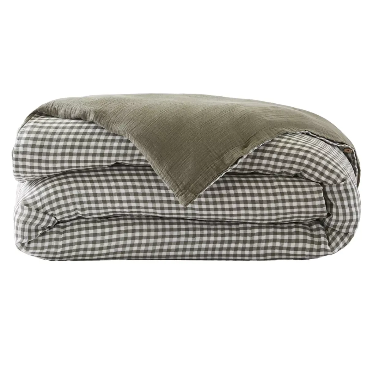 Outlet Copripiumino in garza di cotone (260 x 240 cm) Gaïa vichy Verde rosmarino Copripiumini