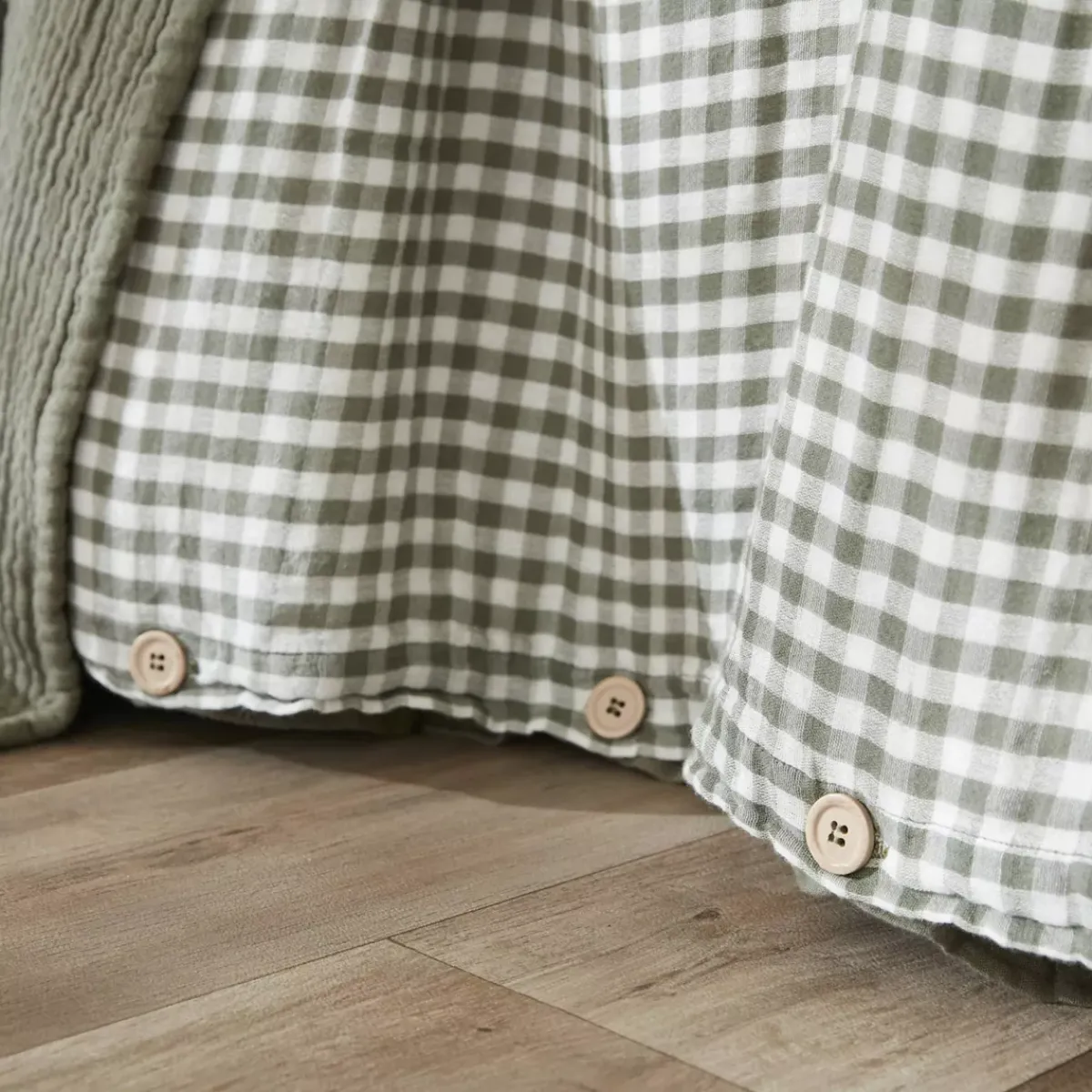 Outlet Copripiumino in garza di cotone (260 x 240 cm) Gaïa vichy Verde rosmarino Copripiumini