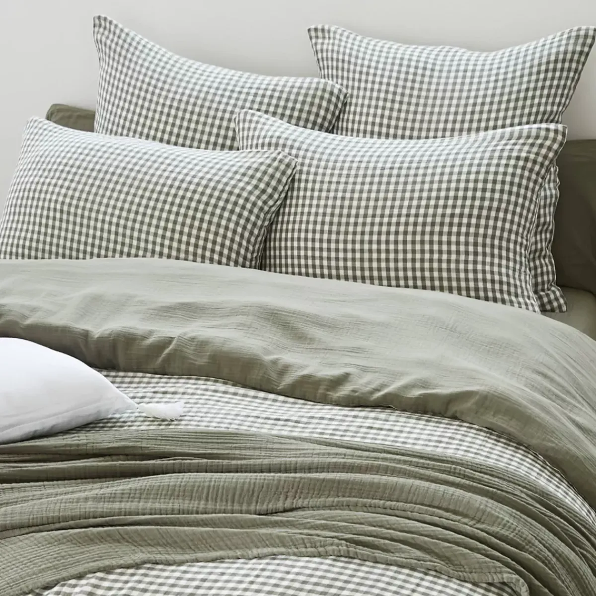 Outlet Copripiumino in garza di cotone (260 x 240 cm) Gaïa vichy Verde rosmarino Copripiumini
