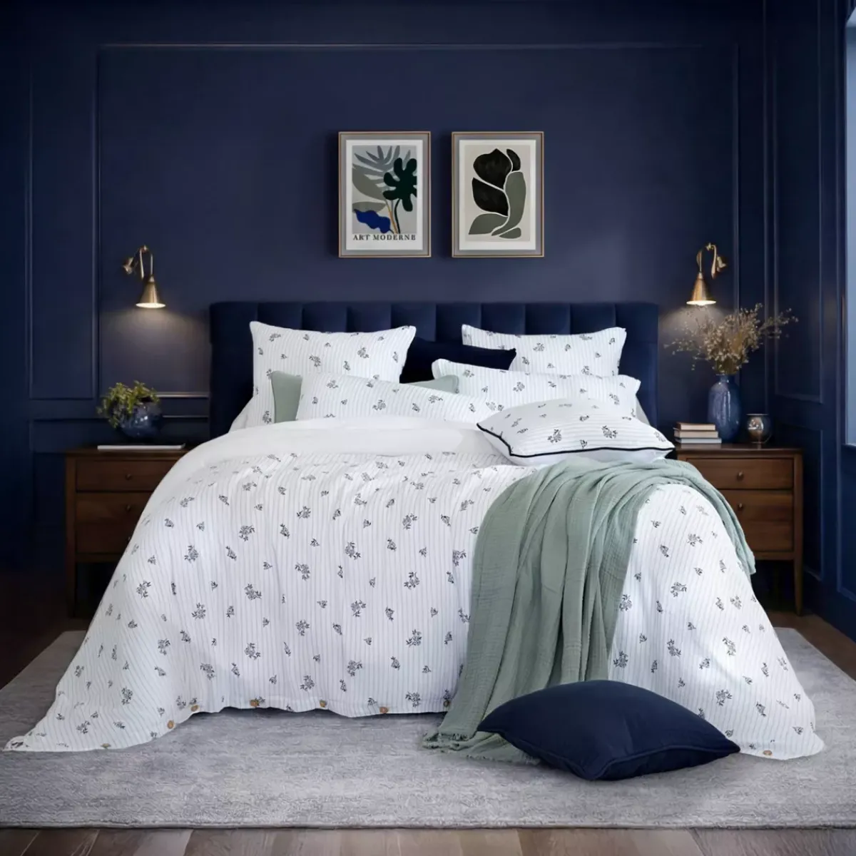 Clearance Copripiumino in garza di cotone reversibile (240 x 220 cm) Gaïa iris Blu Copripiumini
