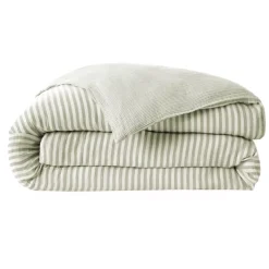 Clearance Copripiumino in garza di cotone (240 x 220 cm) Gaïa a righe Verde eucalipto Copripiumini
