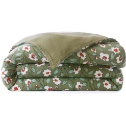 Outlet Copripiumino in garza di cotone (240 x 220 cm) Gaïa margherita Verde rosmarino Copripiumini