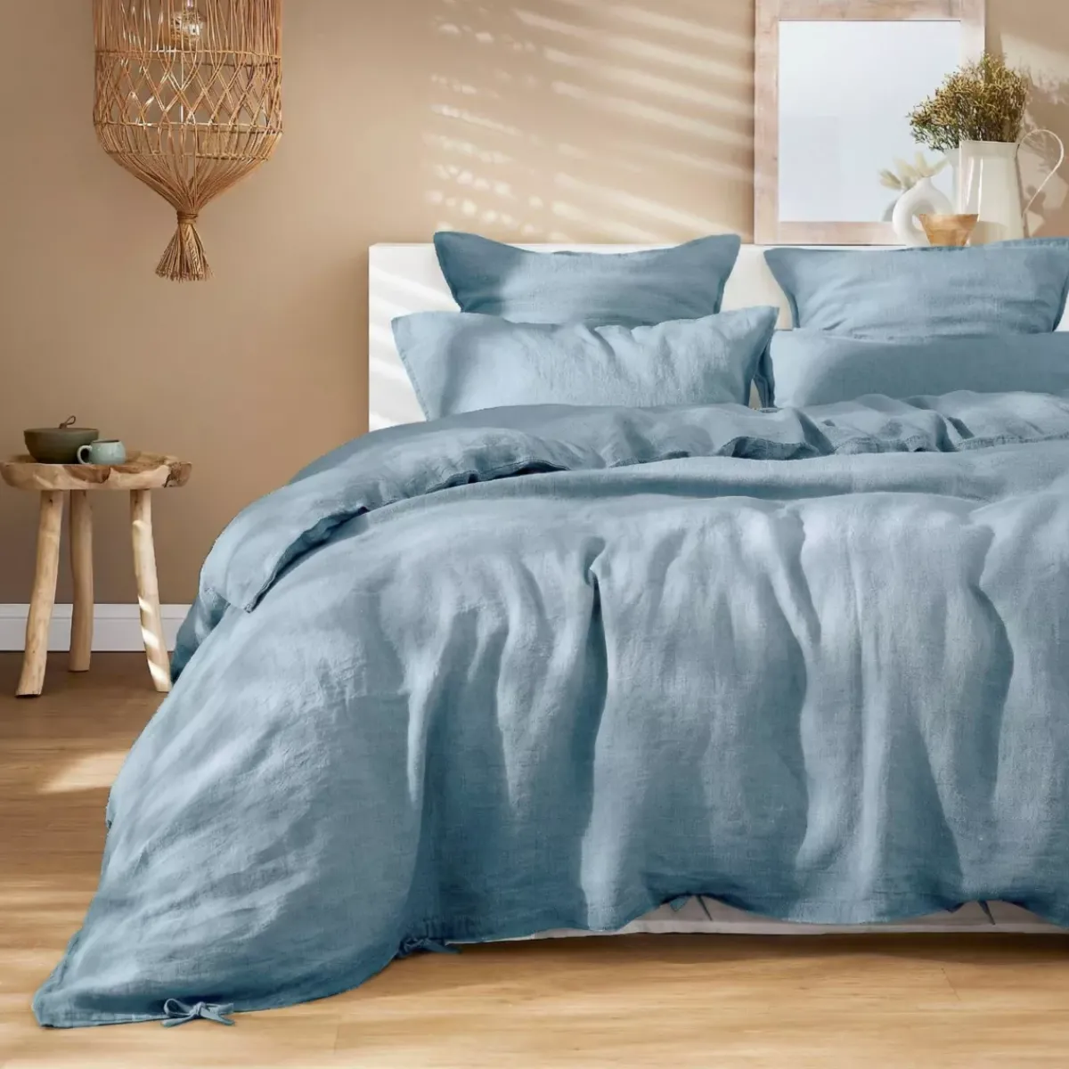 Clearance Copripiumino in lino lavato Louise Azzurro Copripiumini