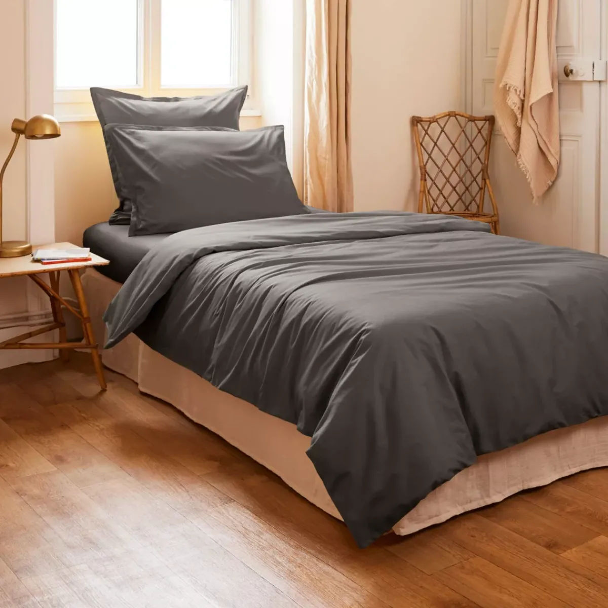 Discount Copripiumino percalle di cotone (140 x 200 cm) Cali Grigio Copripiumini