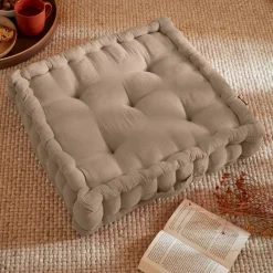 Discount Cuscino da pavimento quadrato garza di cotone (50 x 50 cm) Gaïa Marrone Cuscini Da Pavimento