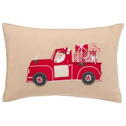Cuscino natalizio rettangolare (59 x 39 cm) Auto di Babbo Natale Rosso e beige