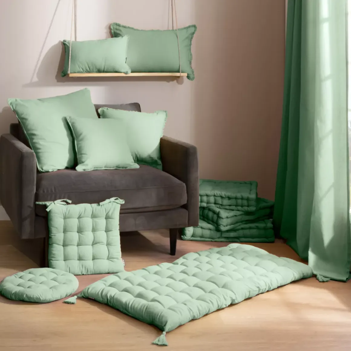 Cuscino quadrato in cotone (40 x 40 cm) Pixel Verde menta