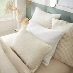 Cuscino quadrato in garza di cotone (45 x 45 cm) Gaïa vichy Beige