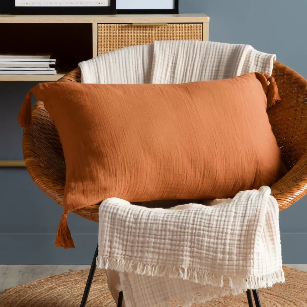 New Cuscino rettangolare garza di cotone (40 x 60 cm) Gaïa Cuscini E Fodere