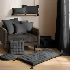 New Cuscino rettangolare in cotone (40 x 60 cm) Pixel con frange Grigio Cuscini E Fodere