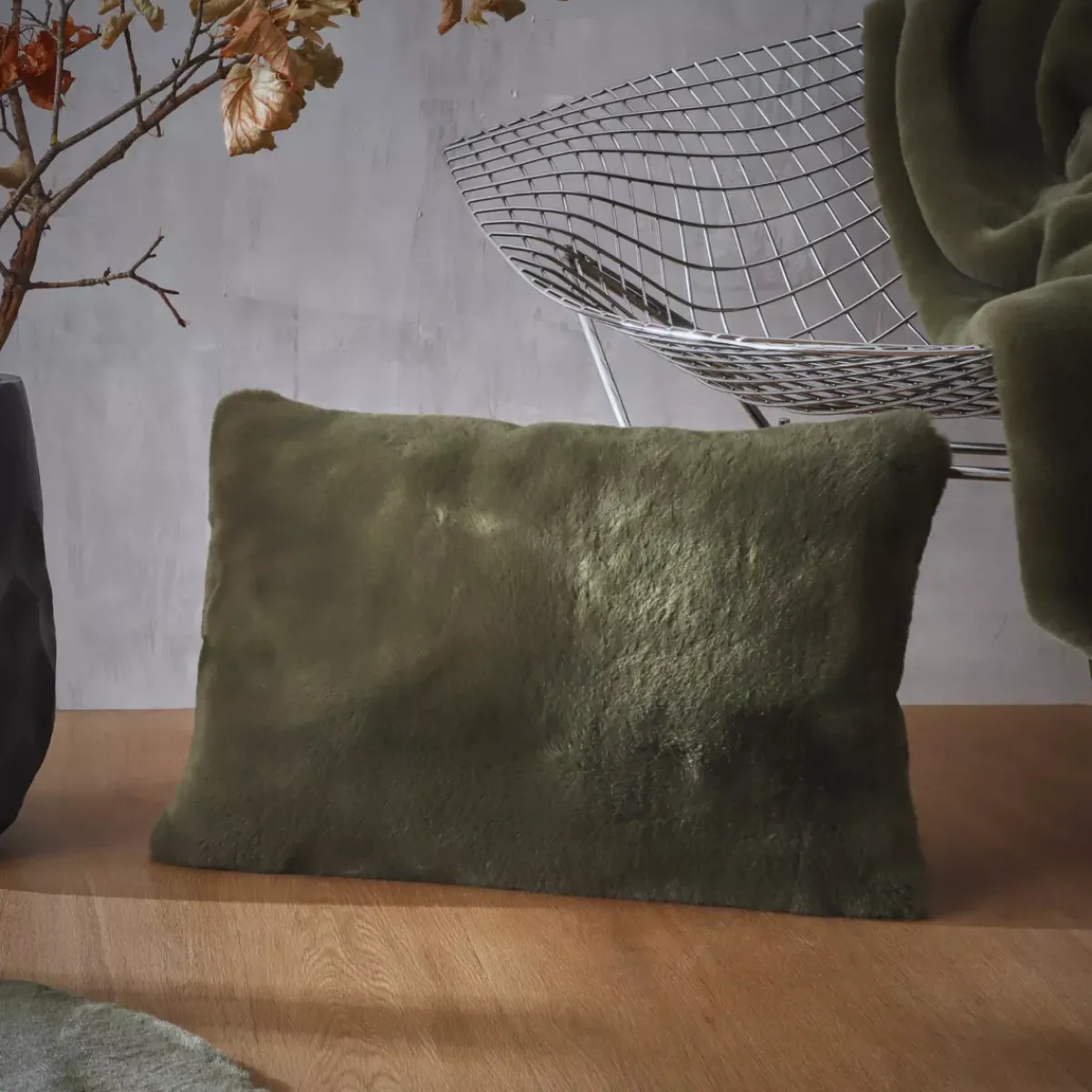 Hot Cuscino rettangolare in finta pelliccia (40 x 60 cm) Finn Verde kaki Cuscini E Fodere