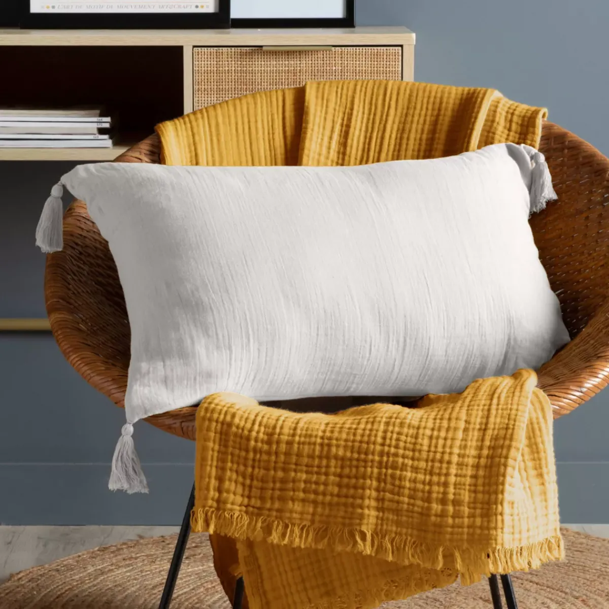 Discount Cuscino rettangolare in garza di cotone Gaia Grigio nuvola Cuscini E Fodere